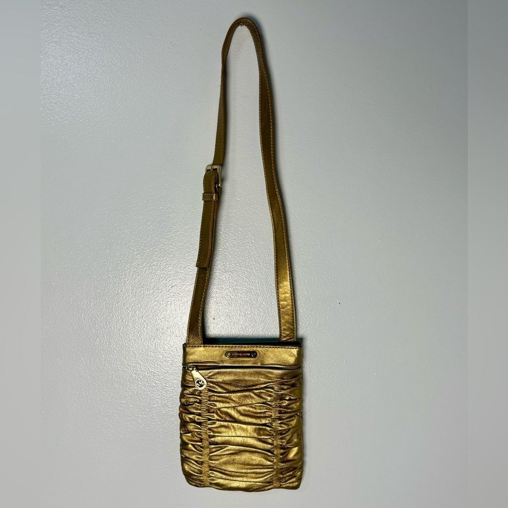 Michael Kors Metallic Gold Ruched Webster Crossbody Bag